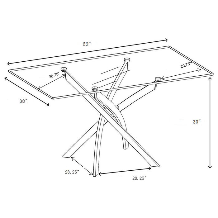 Carmelo 5-piece Rectangular Glass Top Dining Set Chrome