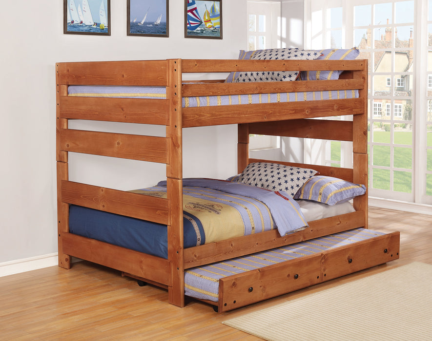 Wrangle Hill Wood Trundle with Bunkie Mattress Amber Wash