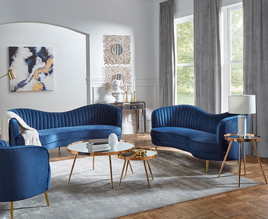 Sophia 3-piece Upholstered Channel Tufted Sofa Set Blue