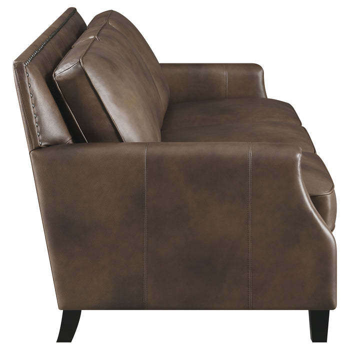 Leaton 3-piece Upholstered Recessed Arm Sofa Set Brown Sugar