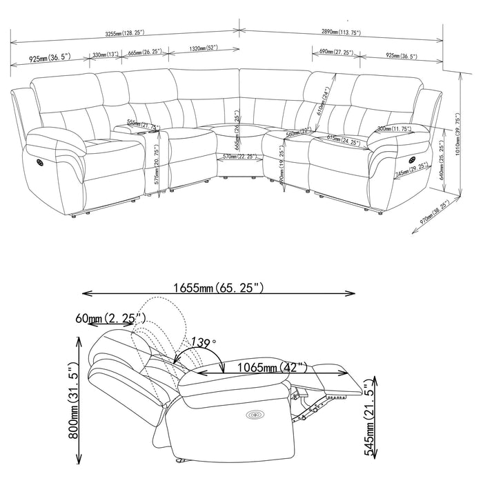 Bahrain 6-piece Modular Power Reclining Sectional Charcoal