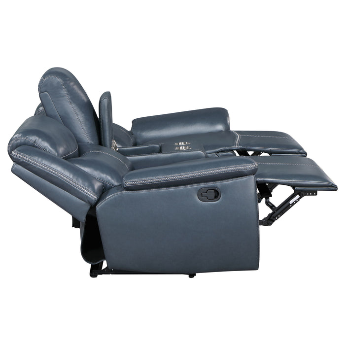 Sloane Upholstered Padded Arm Reclining Loveseat Blue