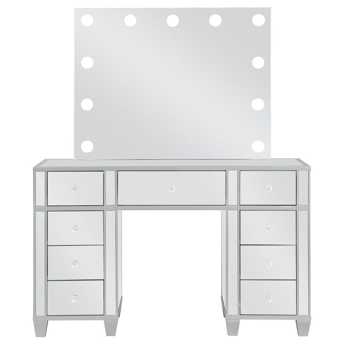 Allora 9-drawer Vanity Set with Lighting Metallic Silver