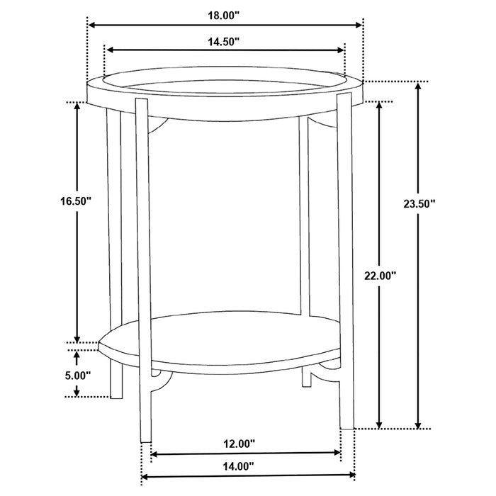 Adhvik Round Side Table with Marble Shelf Natural and Black