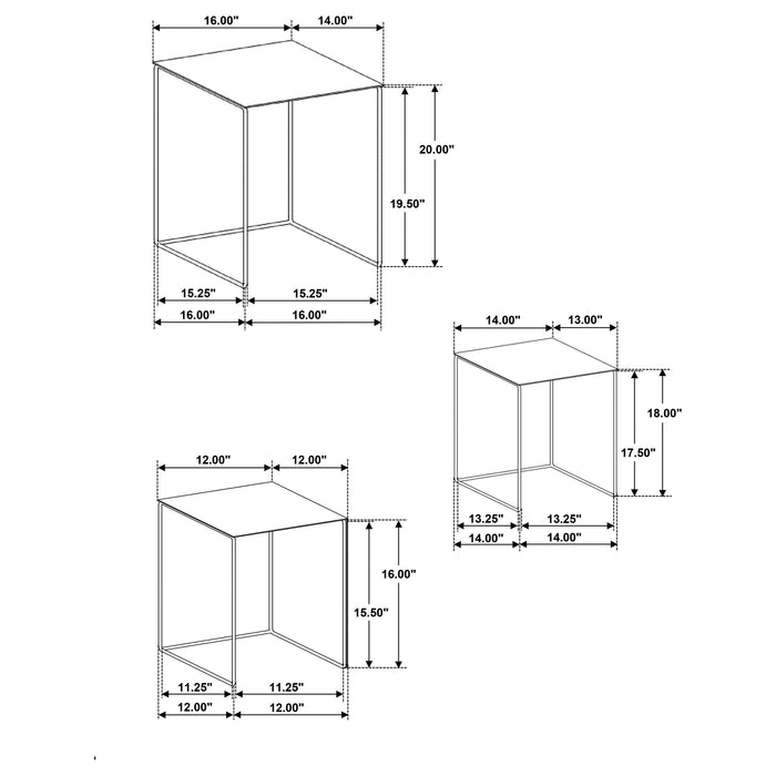 Imez 3-piece Rectangular Metal Nesting Table Set Grey