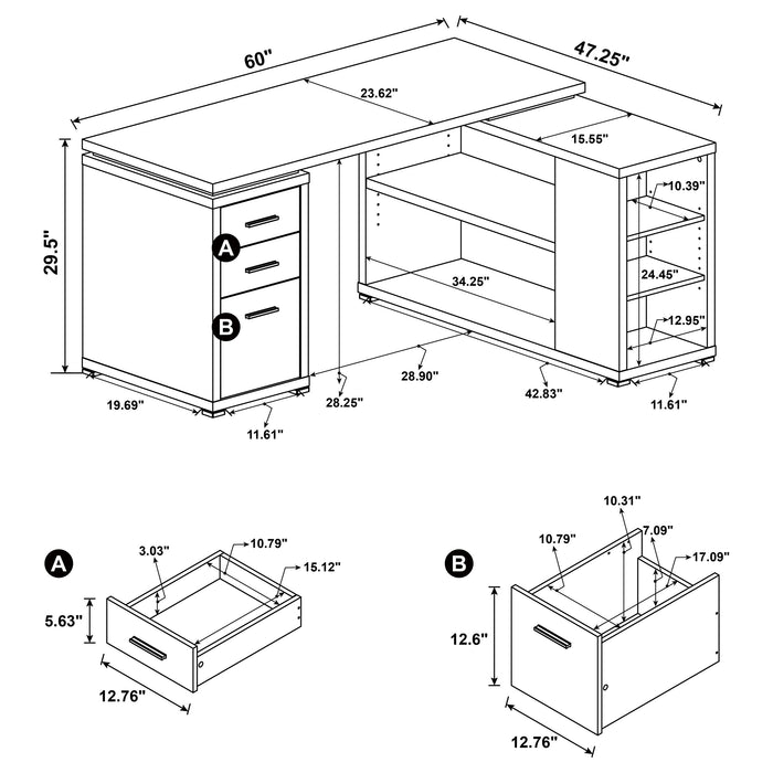 Yvette 60-inch 3-drawer L-Shape Computer Desk Grey Driftwood