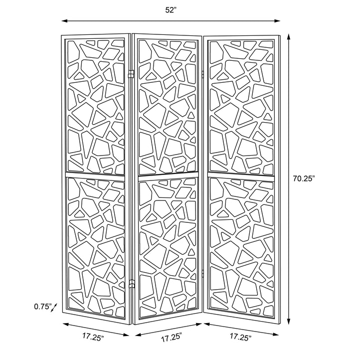 Nailan 3-Panel Room Divider Folding Screen Black Open Mosaic