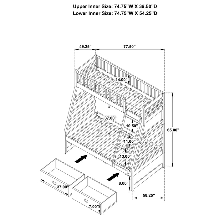 Ashton 2-drawer Wood Twin Over Full Bunk Bed Grey