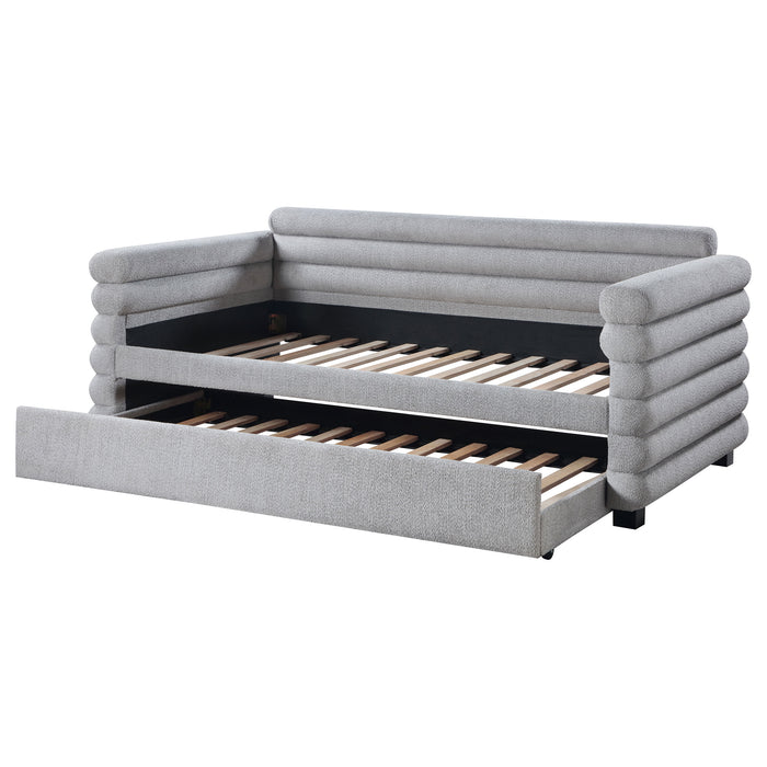 Patricia Boucle Upholstered Twin Day Bed with Trundle Grey