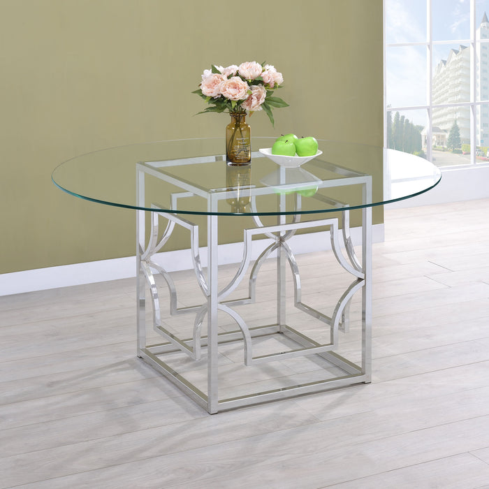 Starlight Round 54-inch Glass Top Metal Dining Table Chrome