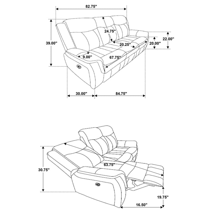 Lawrence 3-piece Upholstered Reclining Sofa Set Charcoal