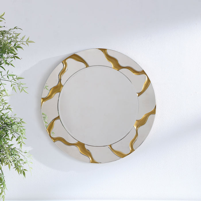 Dorinda 36 x 36 Inch Round Kintsugi Style Wall Mirror Gold