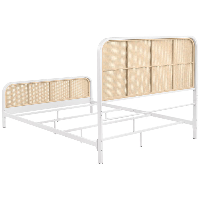 Lanewood Open Cane Webbing Metal Queen Bed White