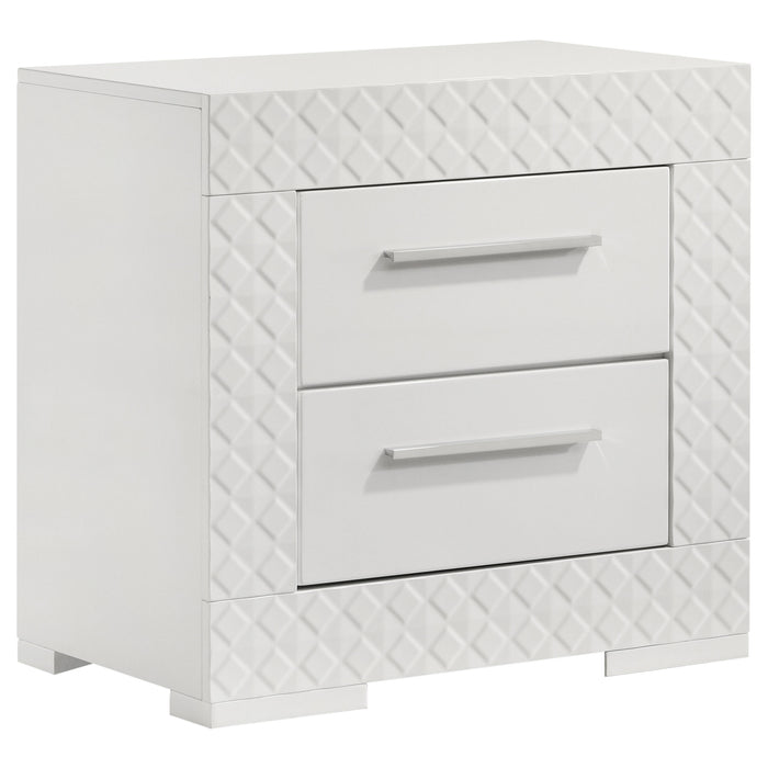 Ives 2-drawer Nightstand Bedside Table White High Gloss