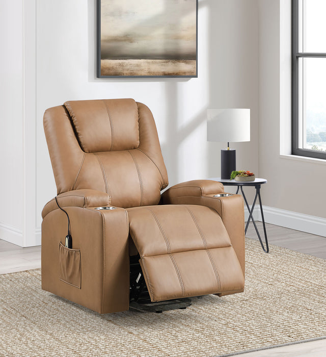 Armstrong Upholstered Power Lift Massage Recliner Camel