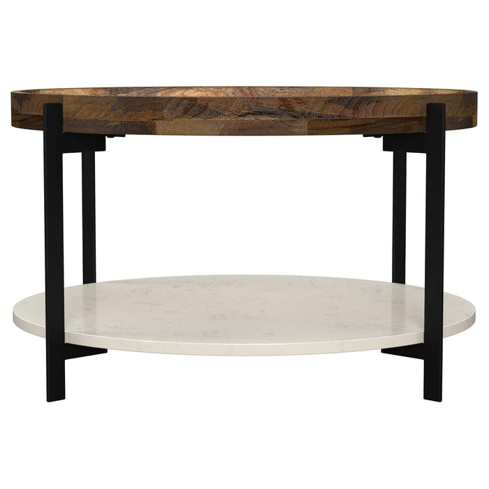 Adhvik Round Wood Top Marble Shelf Coffee Table Natural