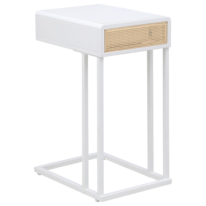 Amherst 1-drawer Radio Weave Cane Metal Side Table White