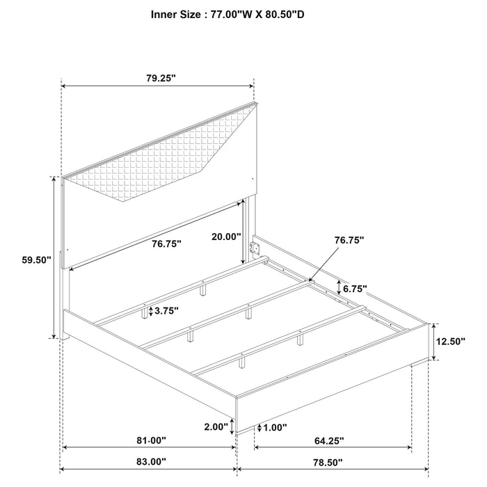 Ives Eastern King Panel Bed LED Headboard Grey High Gloss