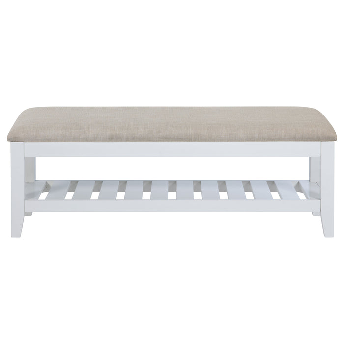 Bexhill Upholstered Rectangular Bench with Shelf White