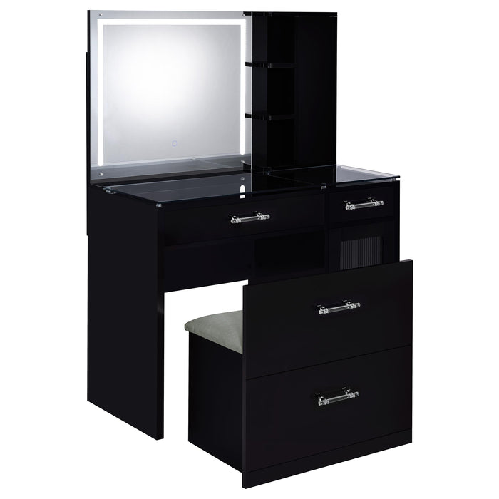 Flora 2-drawer Vanity Set with LED Mirror Black High Gloss