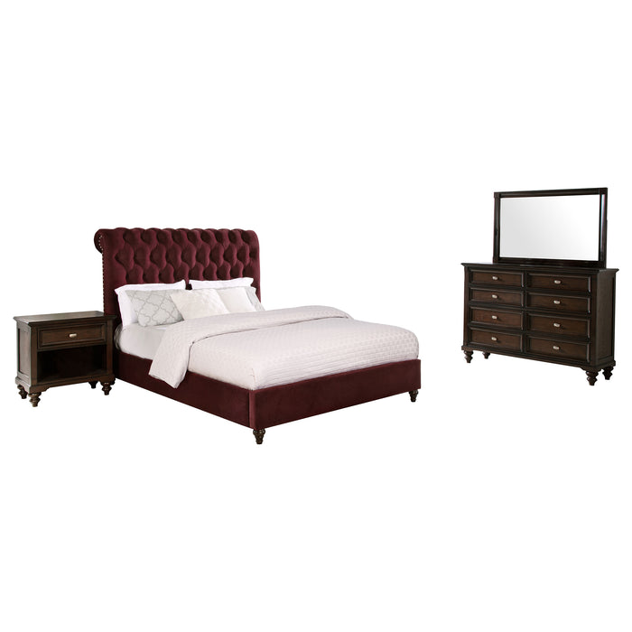 Devon 4-piece Queen Bedroom Set Wine Red and Dark Oak