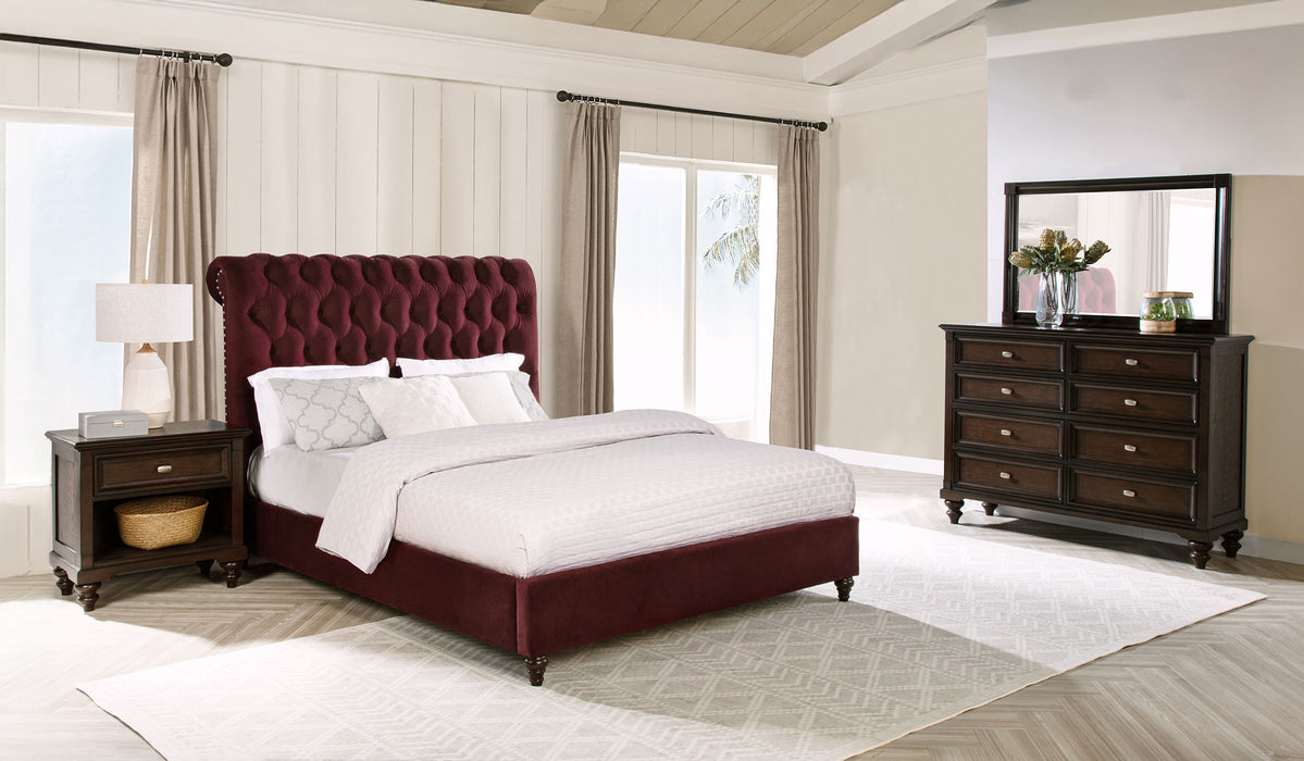 Devon 4-piece Queen Bedroom Set Wine Red and Dark Oak