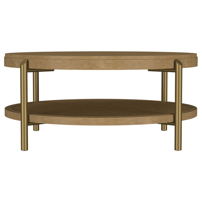 Arini Round Coffee Table With Storage Shelf Sand Wash