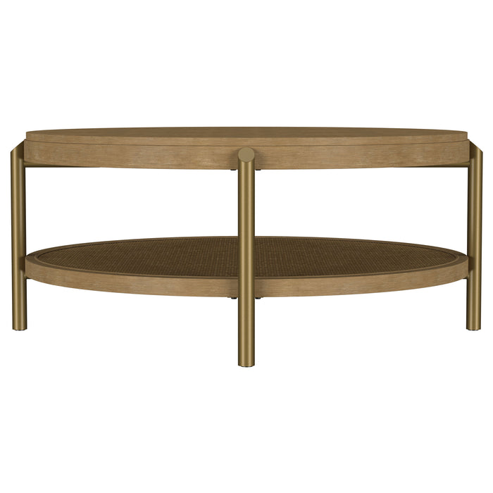 Arini Round Coffee Table With Storage Shelf Sand Wash