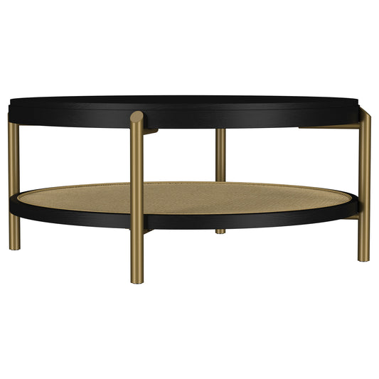 Arini Round Coffee Table With Storage Shelf Black