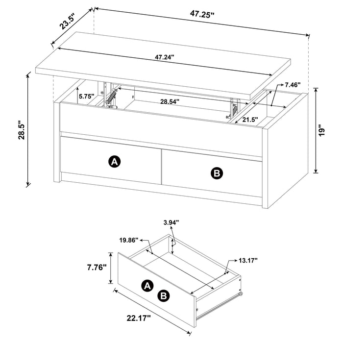 Knapp Lift Top Cocktail Coffee Table with Dual Drawers Black