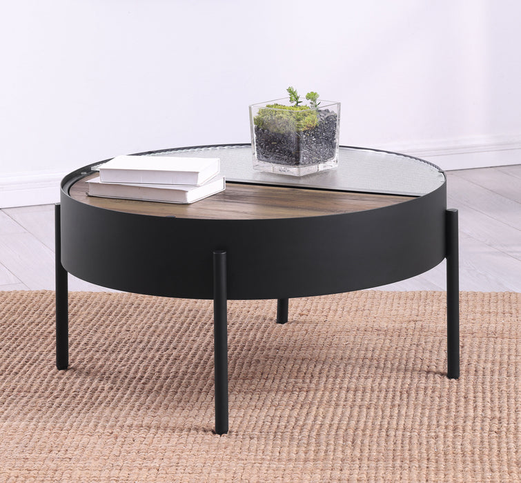 Ozella Round Coffee Table with Hidden Storage Sandy Black