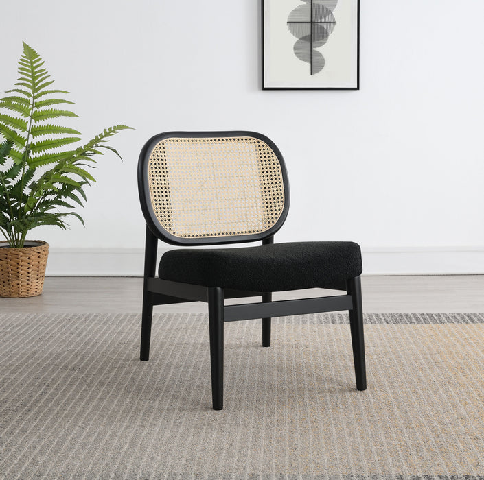 Rayo Rattan Cane Back Accent Chair with Padded Seat Black