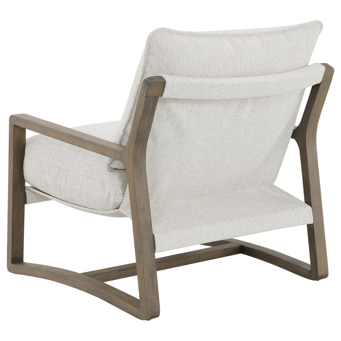 Geneva Boucle Upholstered Wood Arm Accent Chair Sand