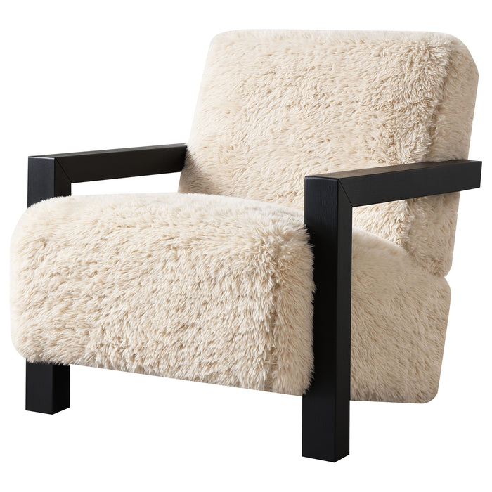 Paquet Faux Fur Upholstered Chair Solid Wood Arms Latte