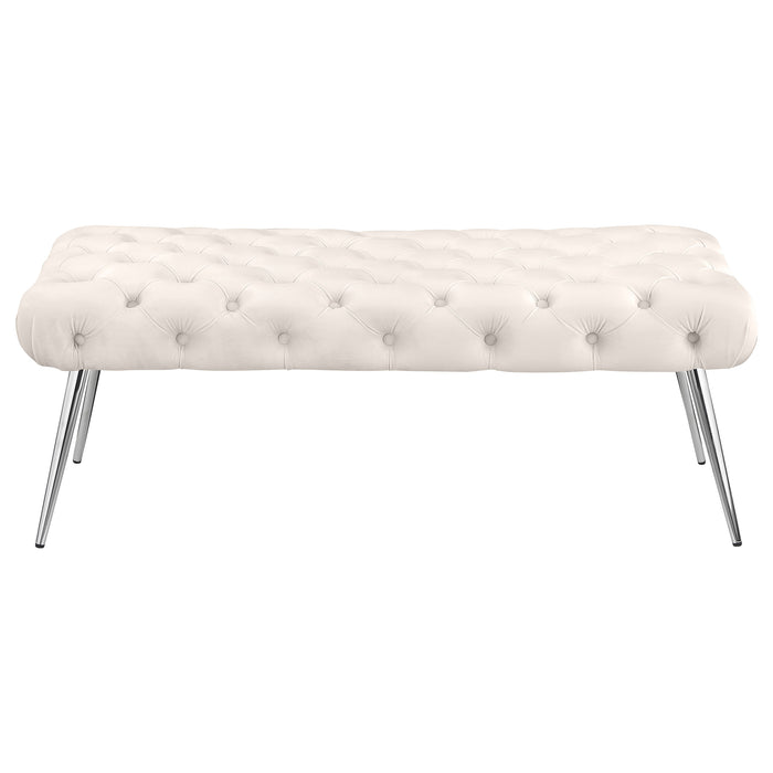 Ella Upholstered Tufted Bench Stainless Steel Legs Ivory