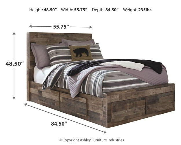 Derekson Full Panel Bed with 6 Storage Drawers with Mirrored Dresser and 2 Nightstands