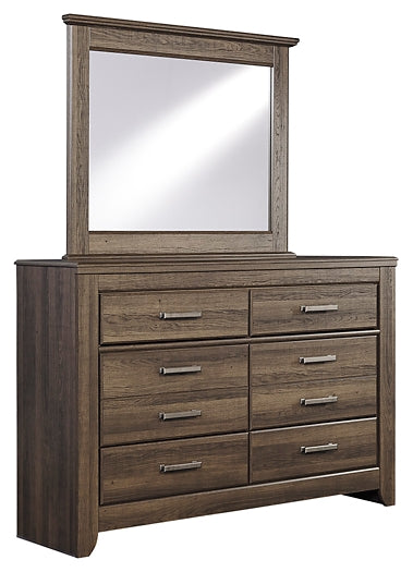 Juararo King Panel Bed with Mirrored Dresser and Chest