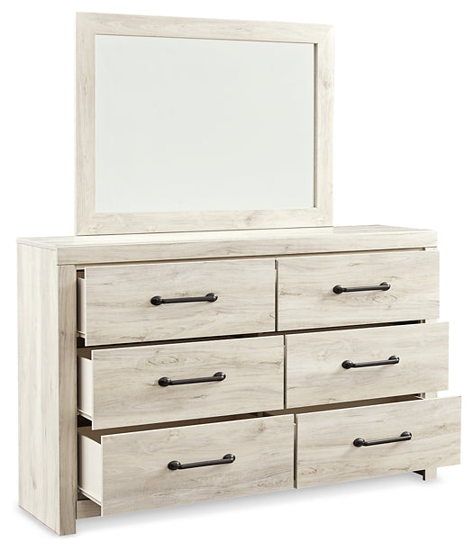 Cambeck King/California King Upholstered Panel Headboard with Mirrored Dresser, Chest and Nightstand