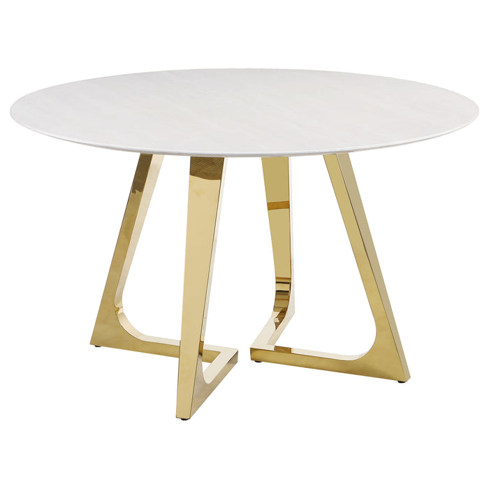 Gwynn Round 51-inch Marble Stainless Steel Dining Table Gold