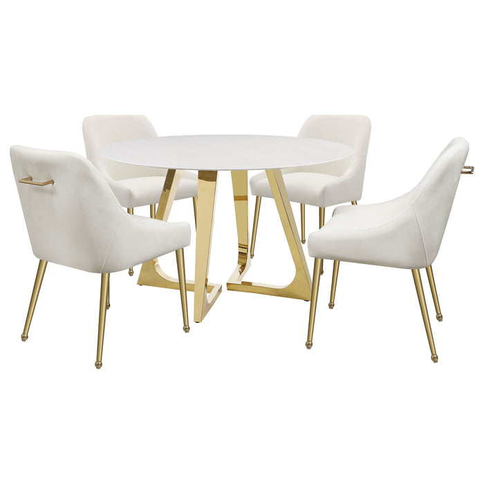 Gwynn Round 51-inch Marble Stainless Steel Dining Table Gold