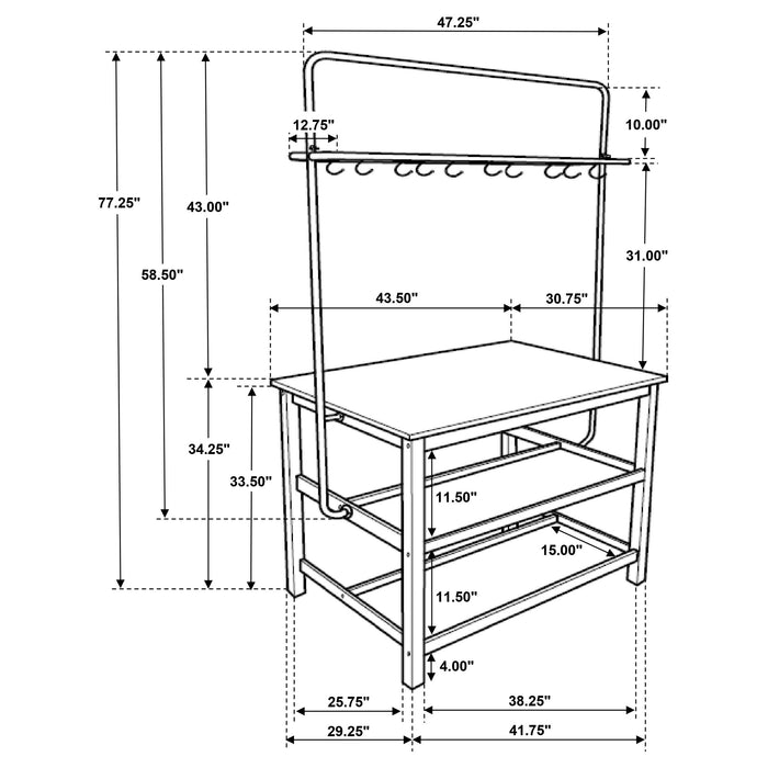 Edgeworth Kitchen Island Counter Table with Pot Rack White