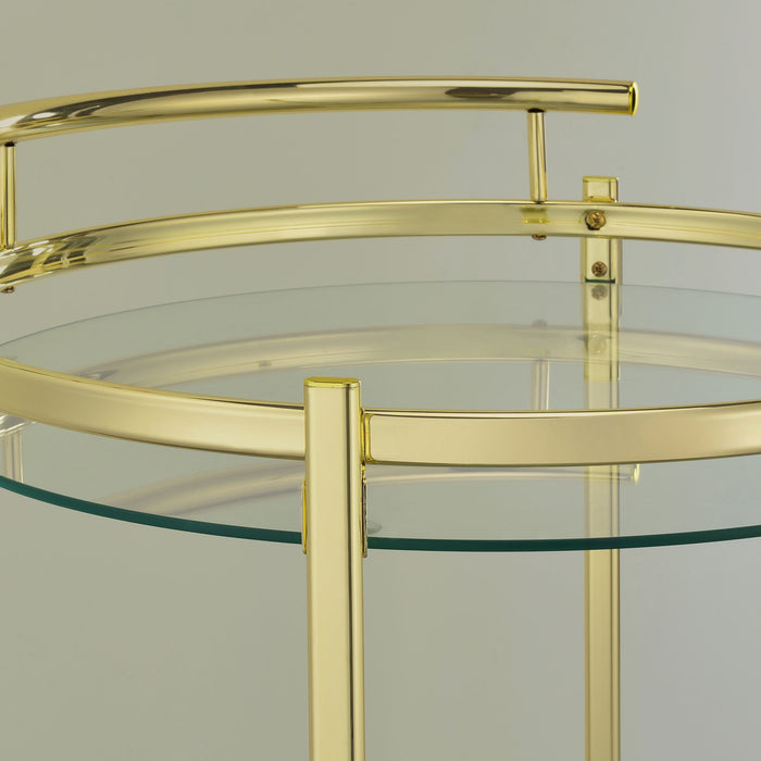 Chrissy 2-tier Round Glass Shelf Metal Bar Cart Brass