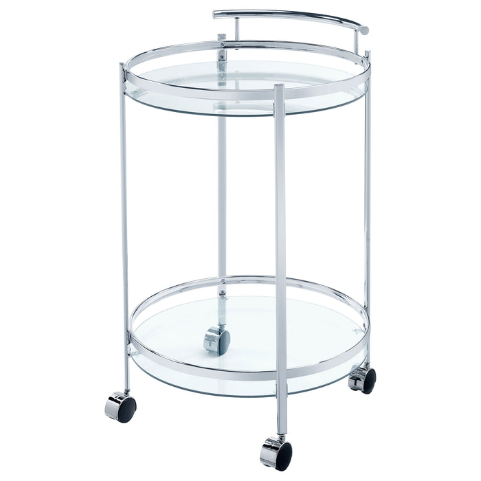 Chrissy Round Glass Shelf Metal Bar Cart Chrome