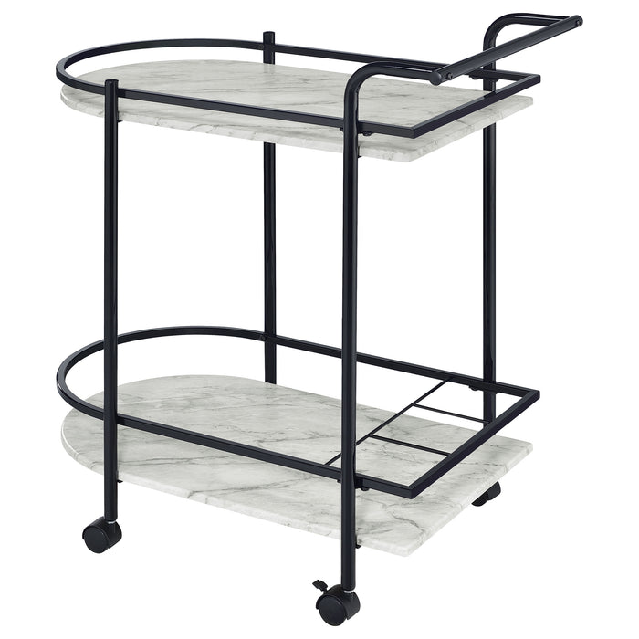 Desiree 2-tier Faux Marble Shelf Metal Bar Cart Black