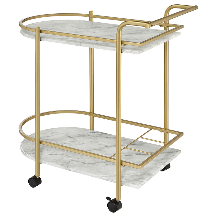 Desiree 2-tier Faux Marble Shelf Metal Bar Cart Gold