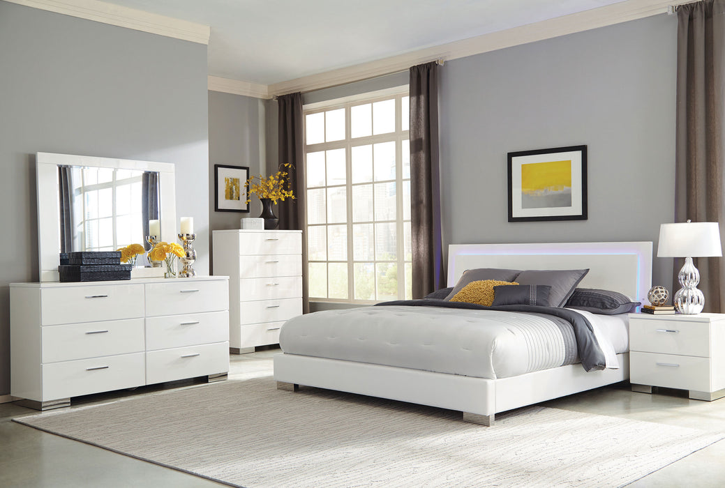 Felicity Wood California King LED Panel Bed White High Gloss