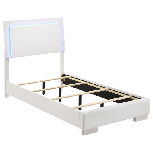 Felicity Wood Twin LED Panel Bed White High Gloss