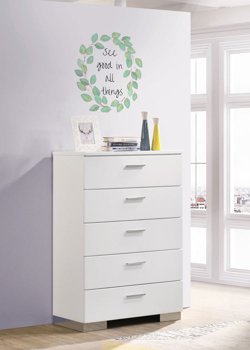 Felicity 5-drawer Bedroom Chest White High Gloss