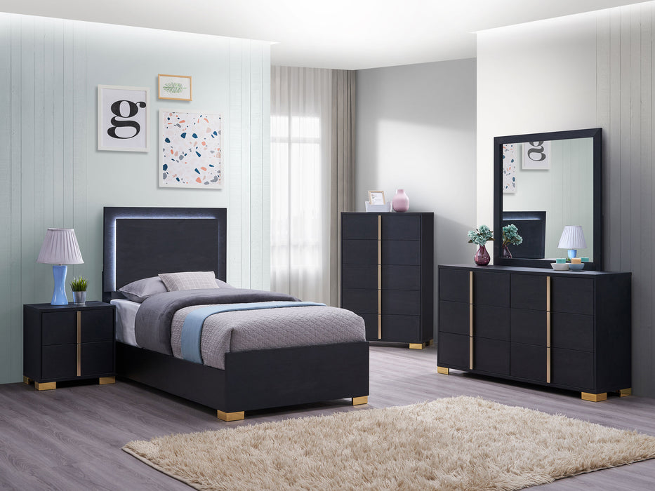 Marceline Wood Twin LED Panel Bed Black