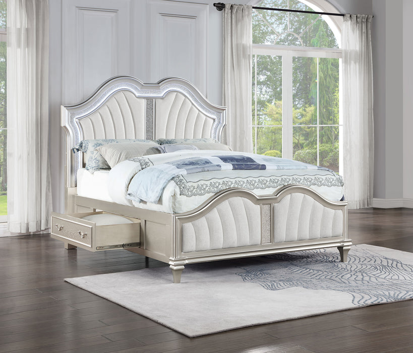 Evangeline Eastern King LED Storage Panel Bed Silver Oak